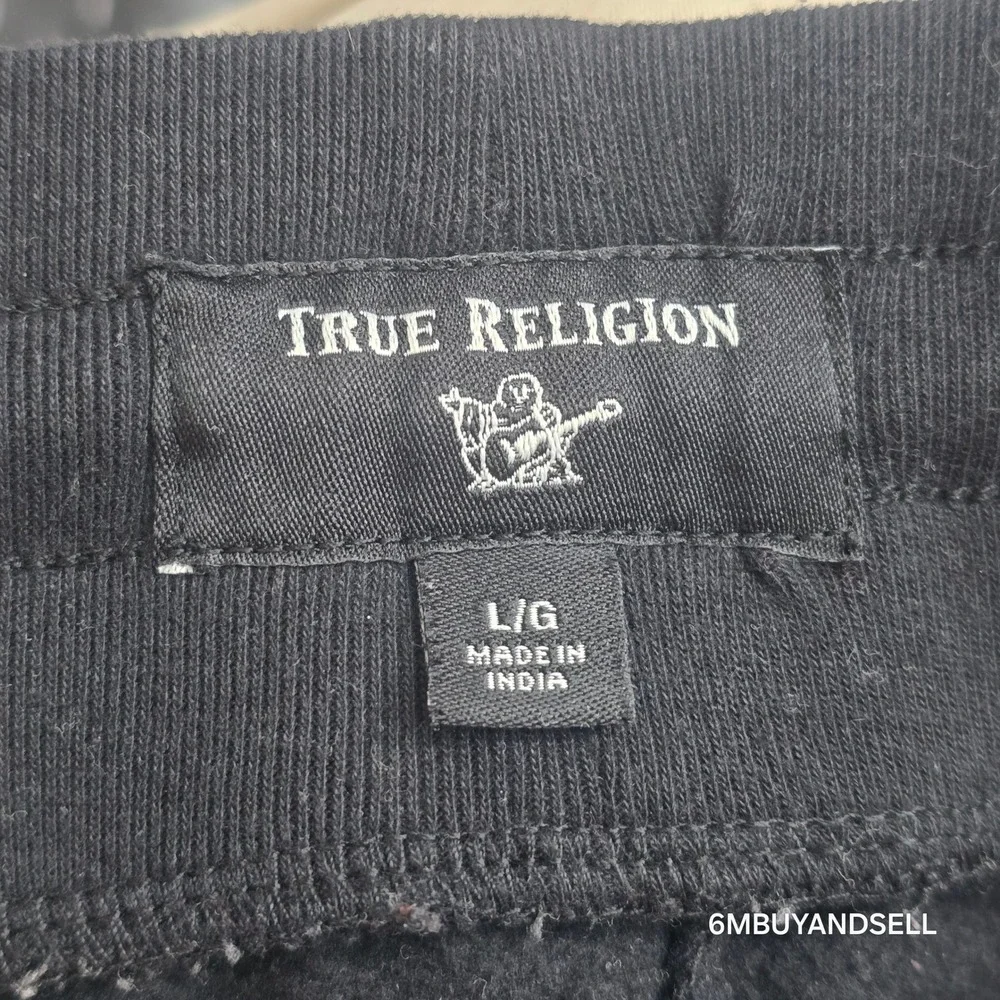 True Religion Mens Black Jogger Sweatpants Drawstring Fleece‎ Pants L 36809-00